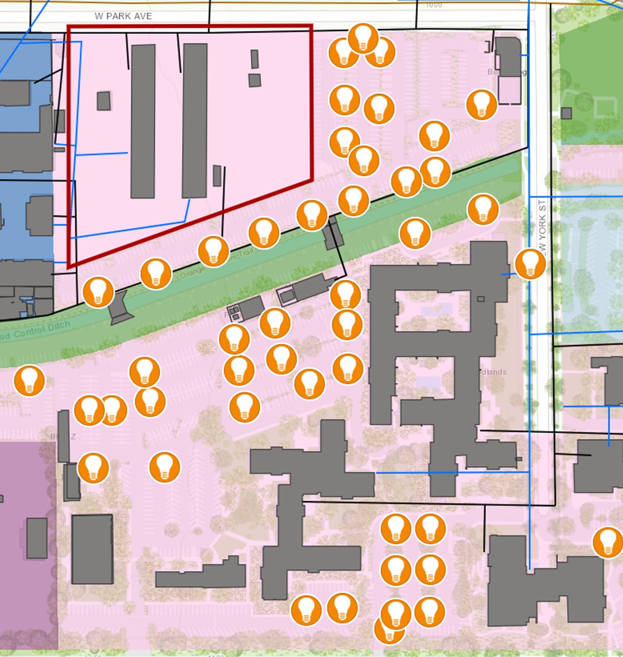 Tagged assets on 2D top-down view of project site