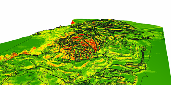 Slope interpolation and geological faults delineation