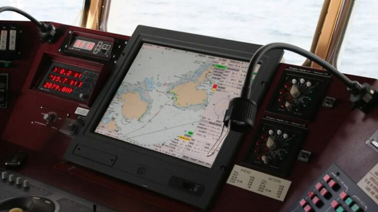 Electronic Navigational Chart on the bridge of a ship